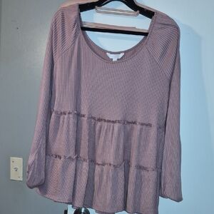 LC Lauren Conrad Mauve Ribbed Tiered Long-Sleeve Tunic